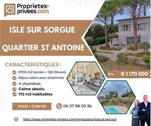 demeure à la vente -   84800  L ISLE SUR LA SORGUE, surface 172 m2 vente demeure - UBI444840623